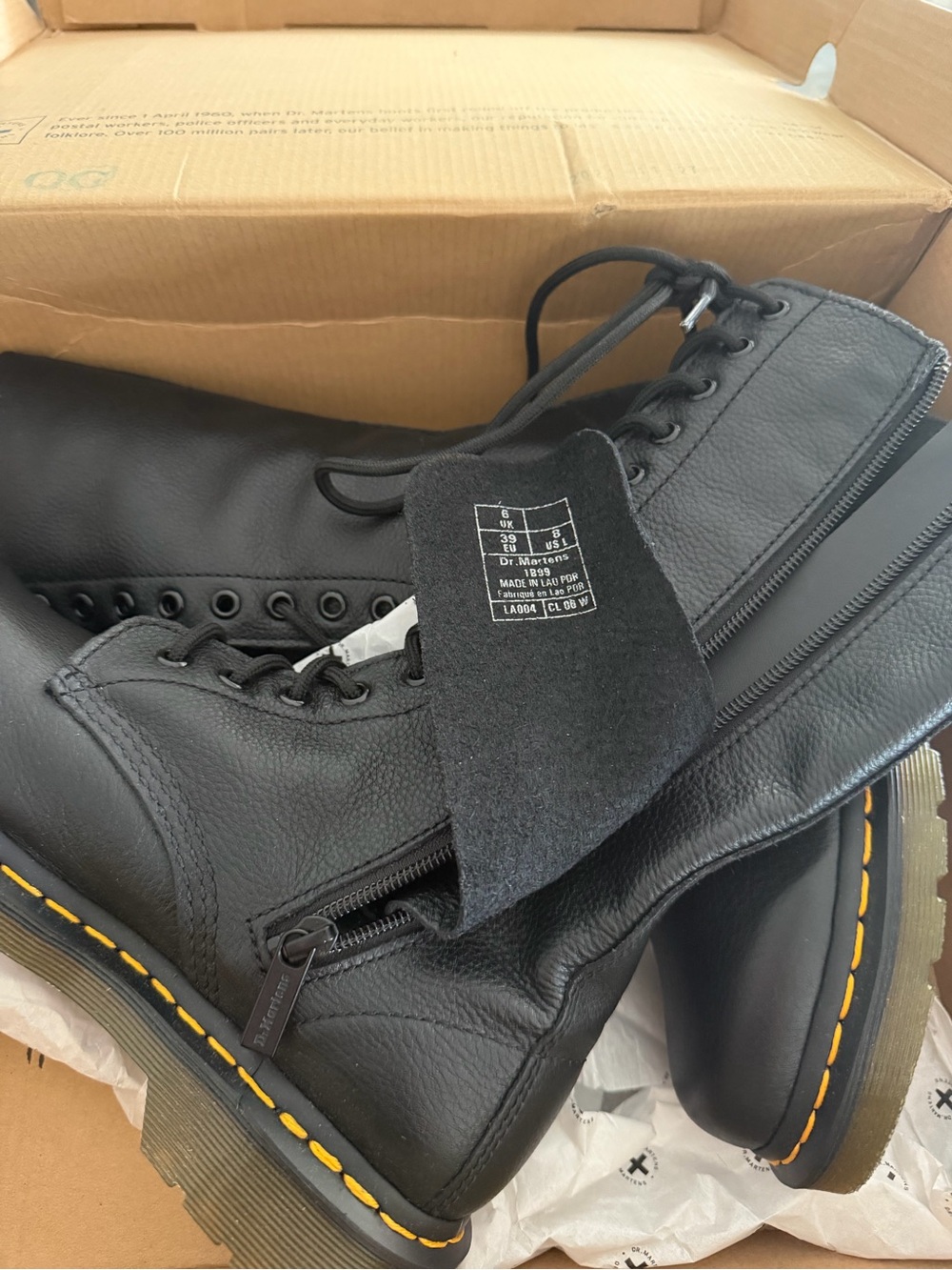 Dr. Martens Black Leather Lace-Up Combat Boots - Picture 7 of 8